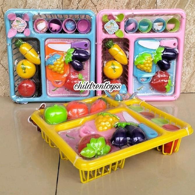 Mainan buah potong, keranjang buah, mainan keranjang buah potong