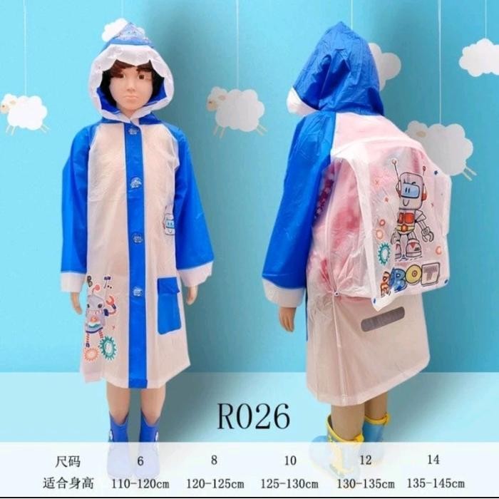 CT Jas hujan anak ransel / Mantel hujan anak / Jaket hujan anak dengan tas ransel
