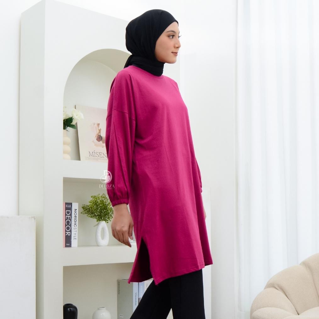 Heatshrin Araya Tunik Balon Oversize Lengan Balon Atasan Wanita Panjang Polos Midi Dress Jumbo Katun