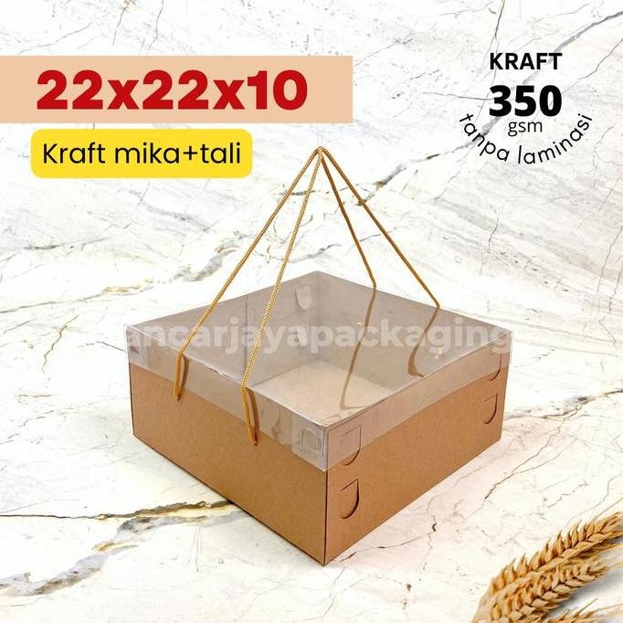 Kraft Mika Tali Box Kue Tart Cake Roti Hampers Kotak Kemasan 22x22x10