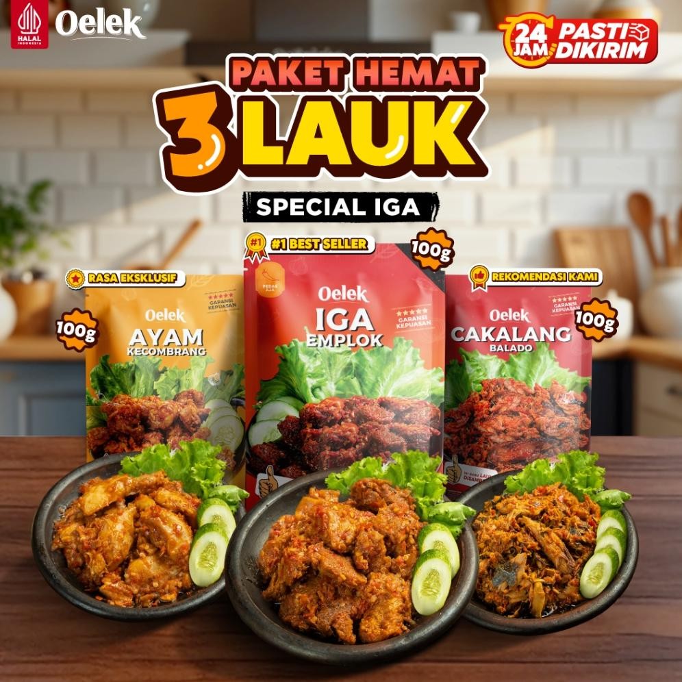 

TERLARIS Oelek Paket Hemat 3 Bebas Pilih Spesial Iga Emplok / Ceker Mercon Tanpa Tulang / Cakalang Balado / Cumi Cabe Ijo / Ayam Kecombrang Siap kirim
