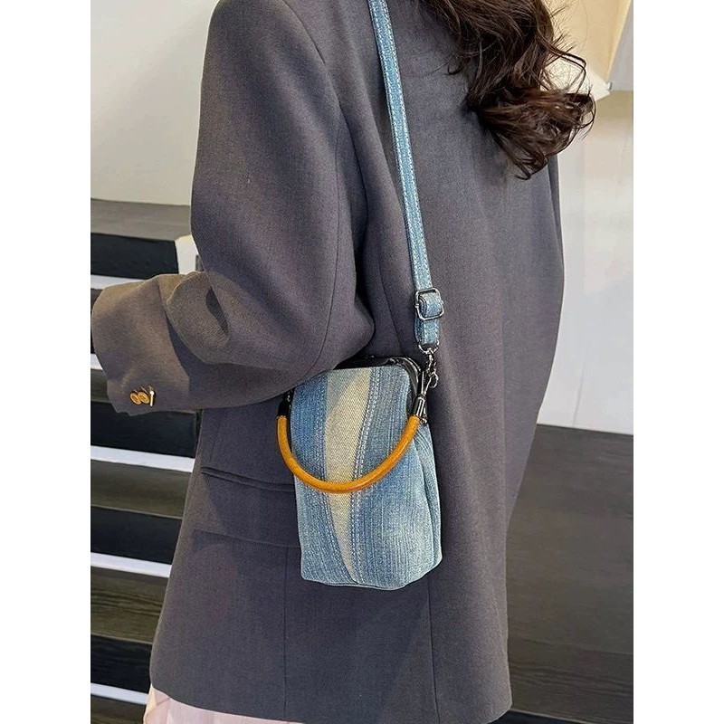 [COD]  Tas selempang denim, tas ponsel, koran, tas tangan, tas bahu warna kontras wanita