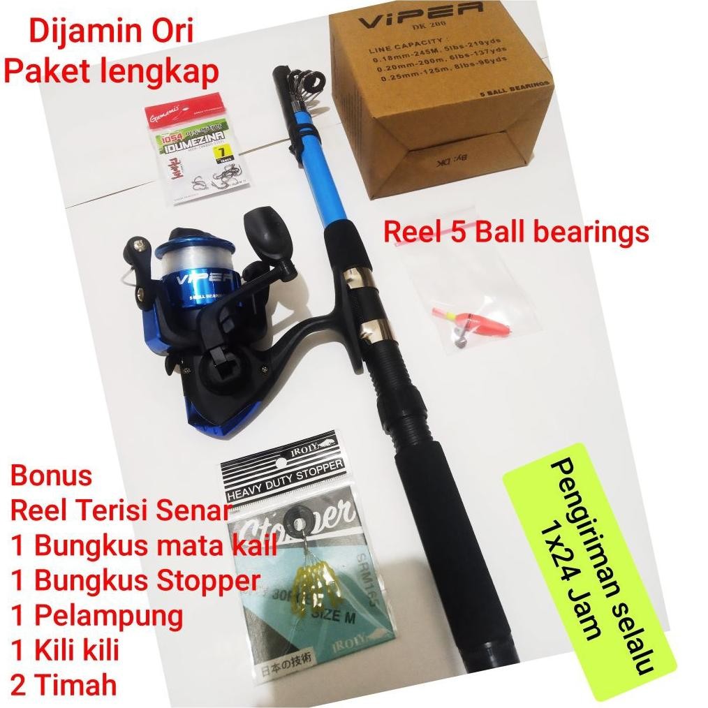 [Kecil Pancingan Murah Joran Antena 150Cm Kekuatan 2-3 Kg , Bahan Karbon, Reel Viper Ad200 5Bb Kekua