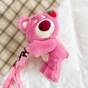DS30 >> Tas selempang Bear lotso strawberry tas bear bulu lucu tas anak lucu