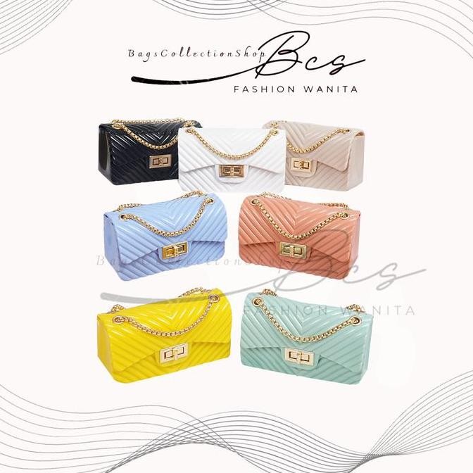 DF65 }} Tas Jelly Motif Salur Glossy Uk 22 Cm Selempang Slingbag