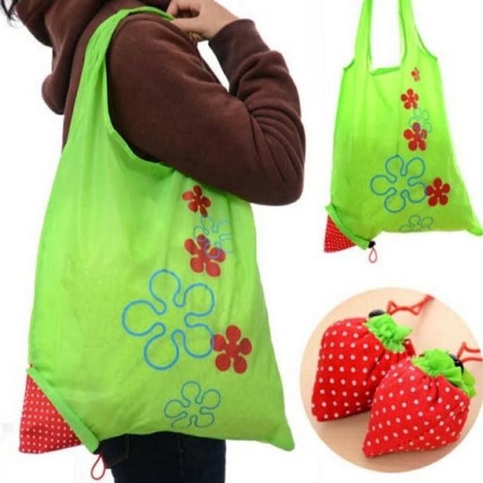 DV47 }} Tas Belanja Serbaguna, Tas Strawberry, Tas Plastik, Tas Lipat,Souvenir