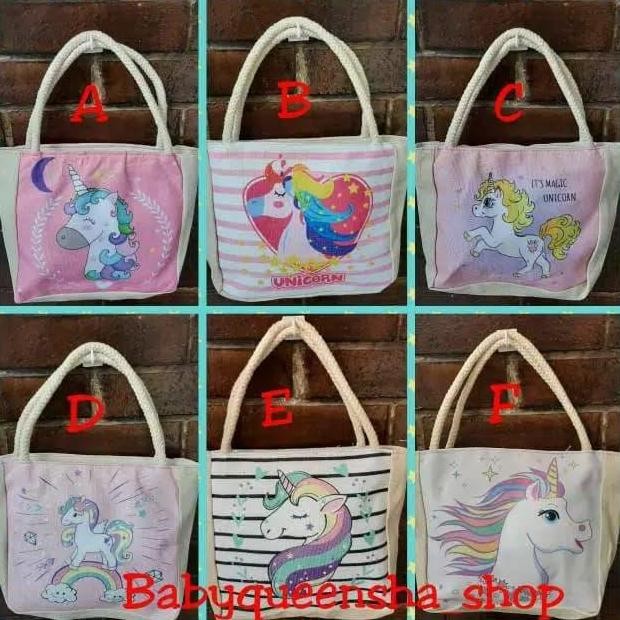 DE123 >> Tas unicorn/tote bag unicorn/tote bag anak unicorn/tas bekal makan