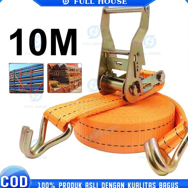 10M Tali Kecepatan Ratchet Tie Down 10 TON /Cargo Lashing Belt /Trackbelt Tali Ikat Sabuk Truk tali 