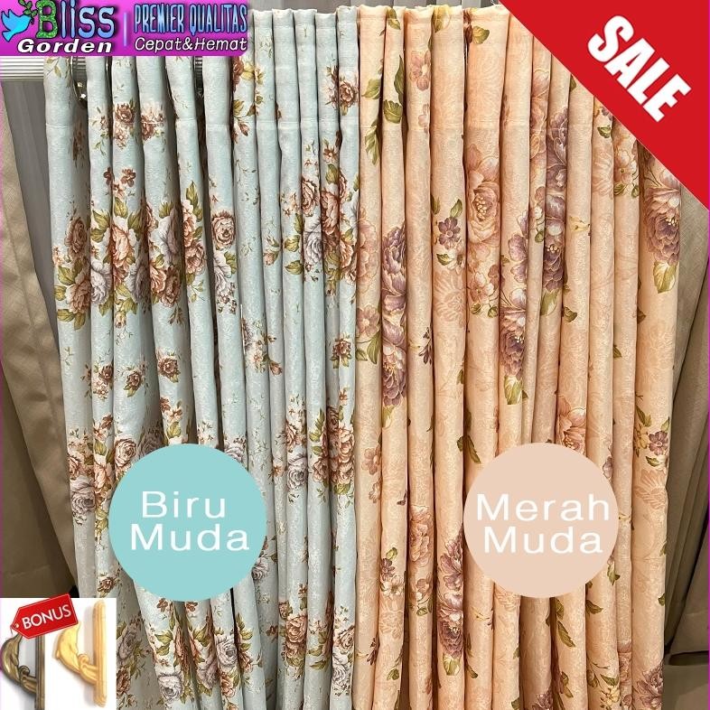 gorden motif bunga Tirai jendela minimalis murah gorden+hordeng  korden bunga bunga pink biru aSt