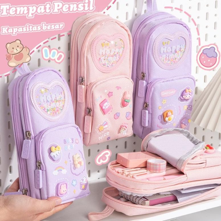 

[Kecil Kotak Pensil Anak Hiasan Glitter Karakter 3D Model Tas Lucu Korea Kapasitas Besar Kotak Pensil 2Tingkat 3Tingkat Seleting Of14