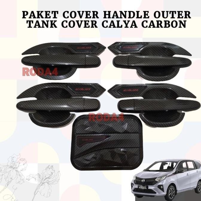 PROMO - Paket Cover Handle Outer Tank Cover Calya/Sigra Hitam Carbon Aksesoris Pegangan Pintu Tangki