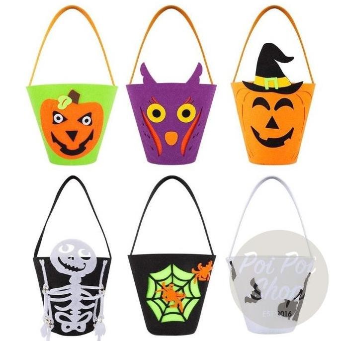 

Tas Permen Halloween Ember Flanel Skull Labu Kostum Pumpkin Candy Bag