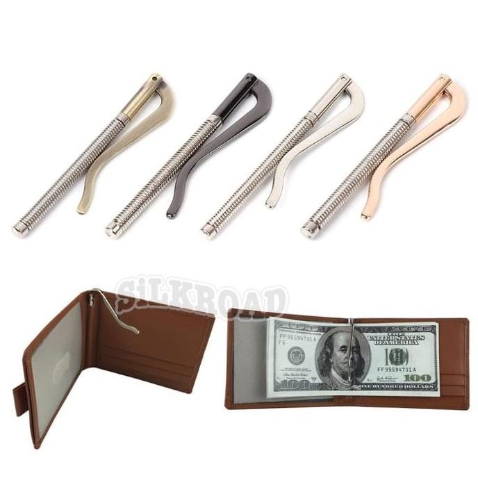 Dompet Pria Minimalis Dompet Money Clip,Penjepit Uang,Dompet Kulit,Carbon,Springy