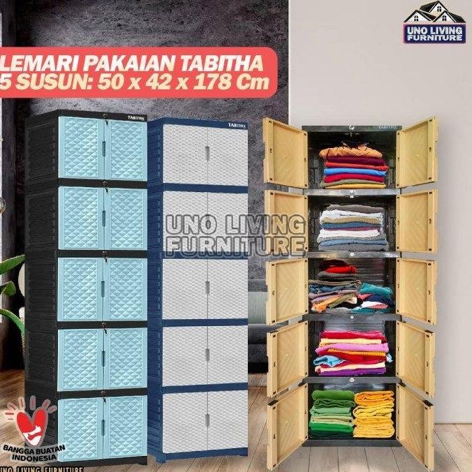 LEMARI PAKAIAN PLASTIK 5 SUSUN FULL KUNCI LEMARI TABITHA TABITHA
