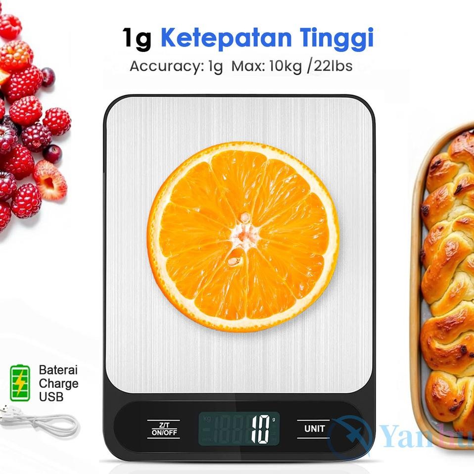 Timbangan Dapur Dital 10Kg1Gr Wateroof Kitchen Scale Usb Rechargeable Timbangan Kue