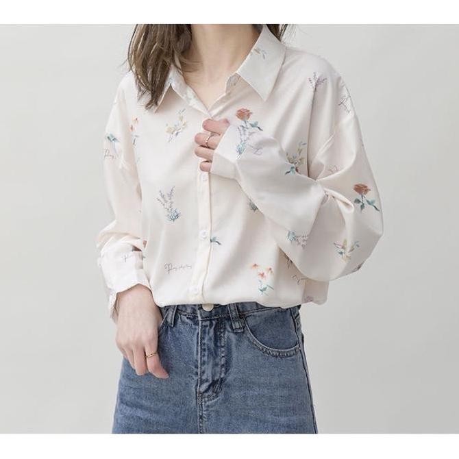 [KYLIE]Kemeja putih motif sifon Korea Style Wanita Atasan LM