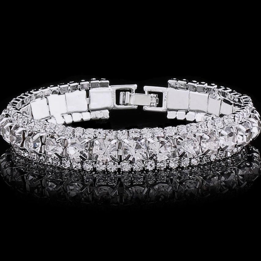 Gelang Titanium Anti Karat Wanita Berlian Emas Putih Gelang Kristal Manik Manik Aesthetic