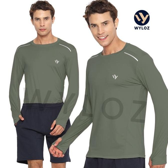 TERBARU - WYLOZ Baju Kaos Olahraga Lengan Panjang Pria Jersey Training Sport Cowok Hijau Army