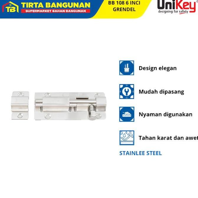 UNIKEY BB108 6" GRENDEL SLOT PINTU JENDELA STEINLESS STEEL