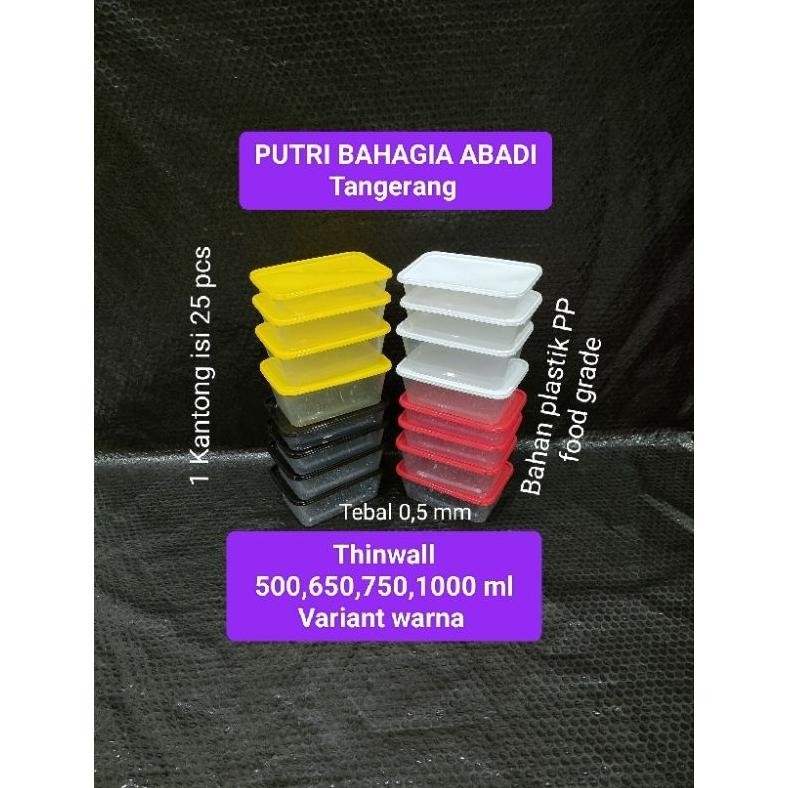 Cod Thinwall Persegi Panjang 500 Ml , 650 Ml , 1000 Ml Warna Box Take Away Kotak Makan Plastik Per P