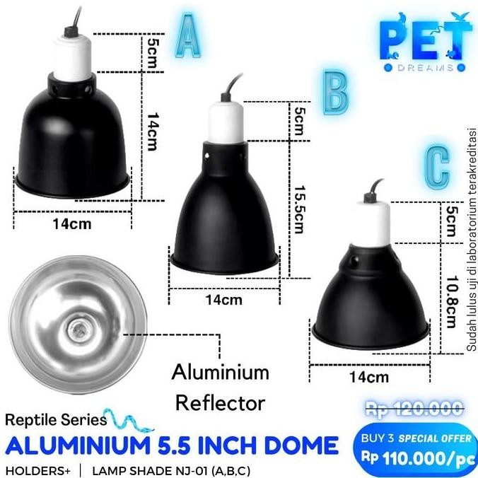 Aluminium Dome 5.5" Fitting Ceramic Gantung Lampu Reptil Sulcata Kura