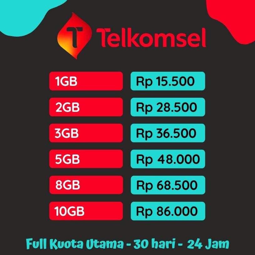 Kuota Telkomsel 1Gb, 2Gb, 3Gb, 5Gb, 8Gb, 10Gb | Paket Data Simpati As Loop Murah, 24 Jam, 30 Hari, S