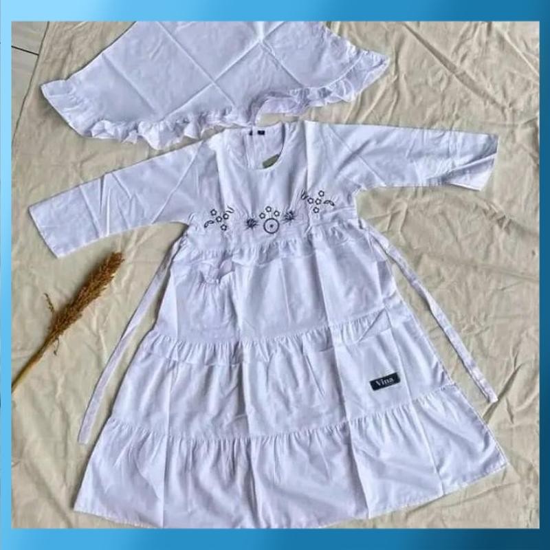 Terbaik Baju gamis anak perempuan setelan putih manasik haji PAUD/TK/MD/SD JWH-96