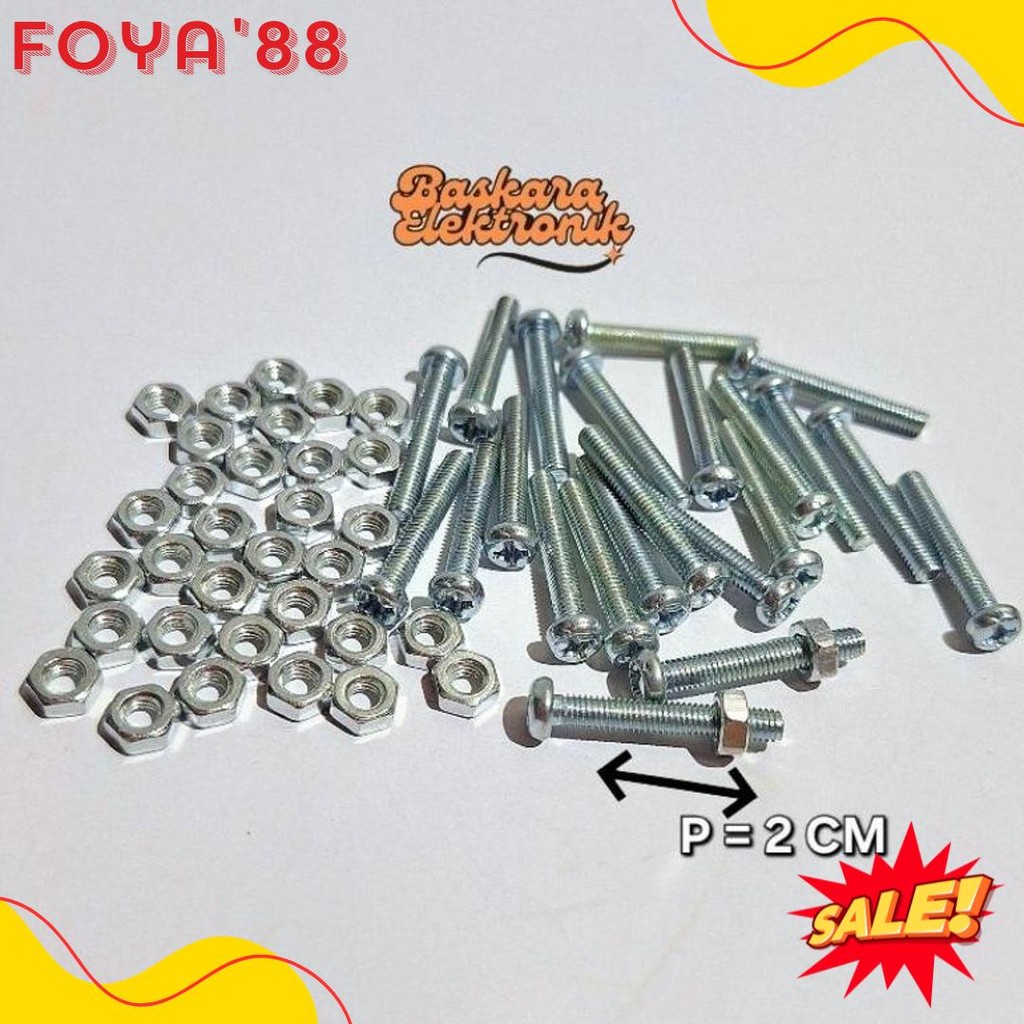 Diskon Kemerdekaan (100 Set) Mur Baut Jp M3X20 + Mur 3Mm Panjang Baut 20Mm