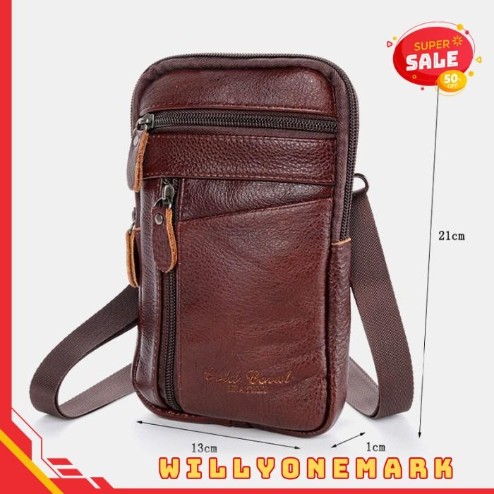 TAS DOMPET SELEMPANG PINGGANG SLINGBAG HP SMARTPHONE GADGET KULIT PRIA PRODUK TERBAIK