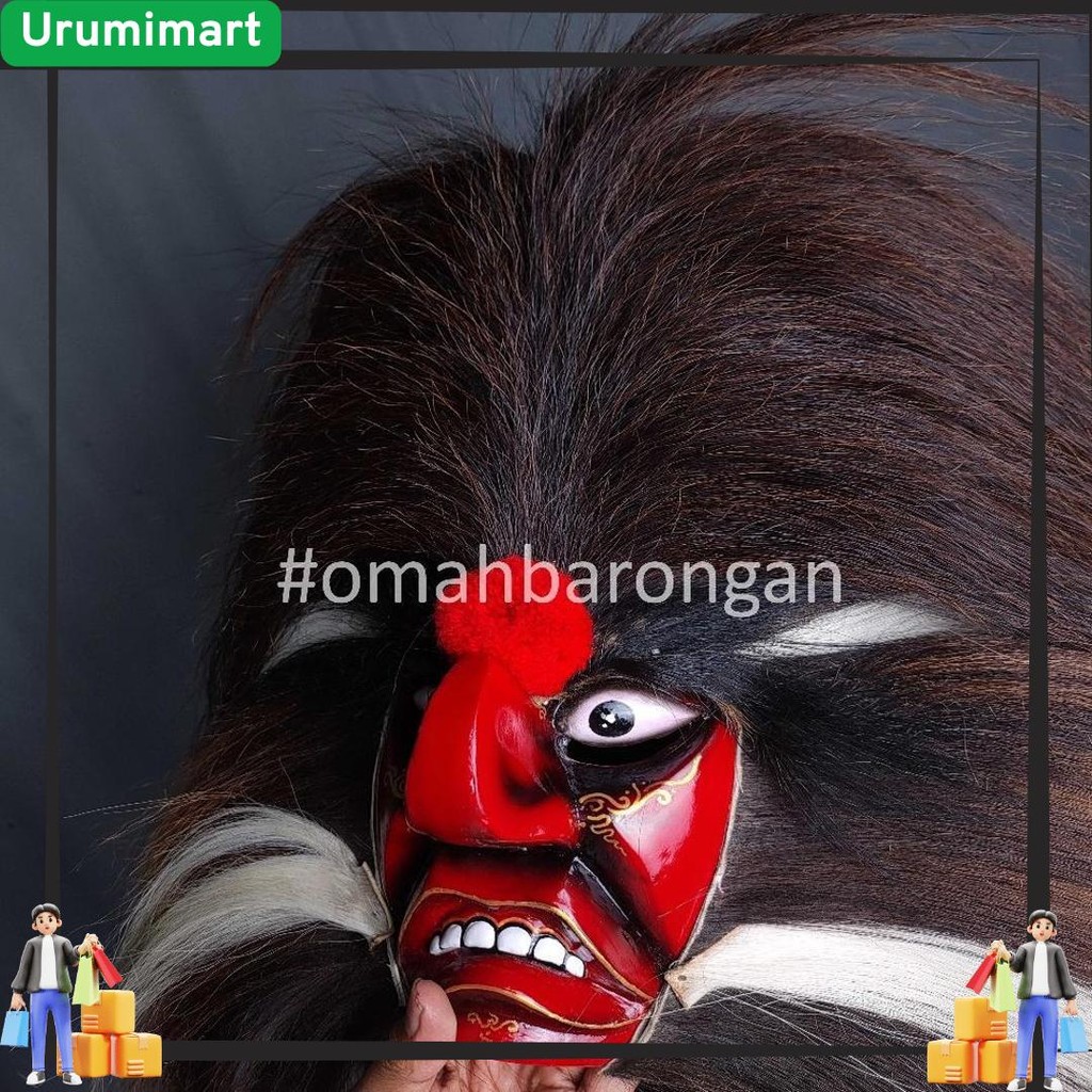 Topeng Ganongan Premium Full Bulu Kuda Asli Rambut Nyulak Cuci Gudang