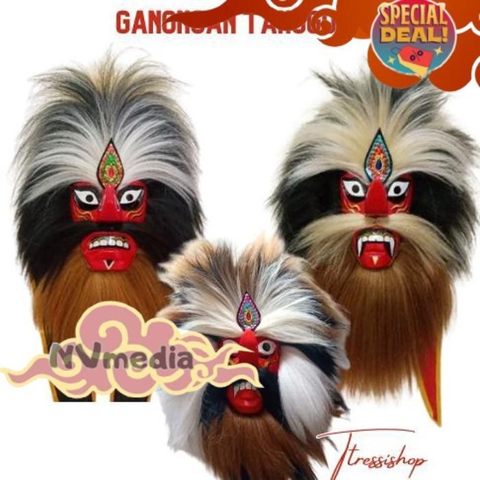 CUCI GUDANG Ganongan Topeng Bujang Ganong Tanggung Rambut Tebal Panjang  Mainan Pentas Jaranan Kuda 