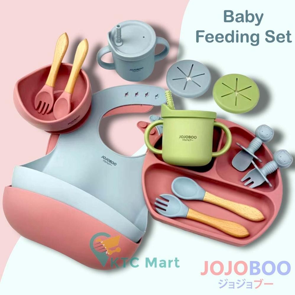 JOJOBOO - 8 in 1 Peralatan Makan Bayi Set Silicon Suction Food Grade Baby Feeding Set
