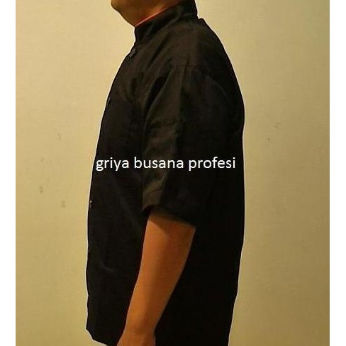 Jumbo Baju Chef / Baju Koki Hitam Lengan Pendek Size Xxl ( Jumbo )