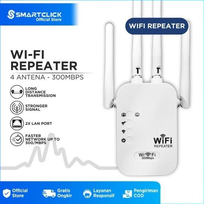 NEW - Penguat Sinyal Wifi Extender 00Mbps Jarak Jauh 4 Antena 2 LAN Port Repeater