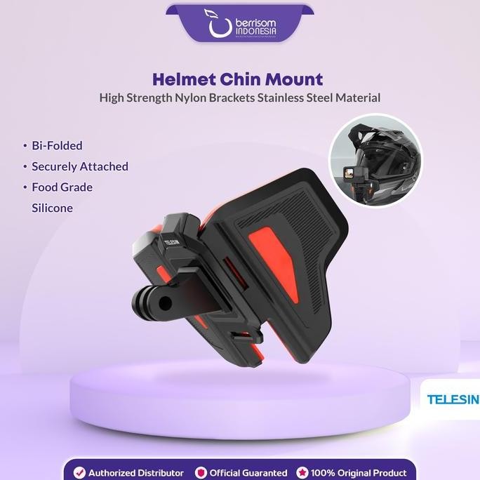 TELESIN Helmet Chin Mount cket Helm Mounting Strap Motor MotoVlog MERAH For Action Cam Camera Kamera
