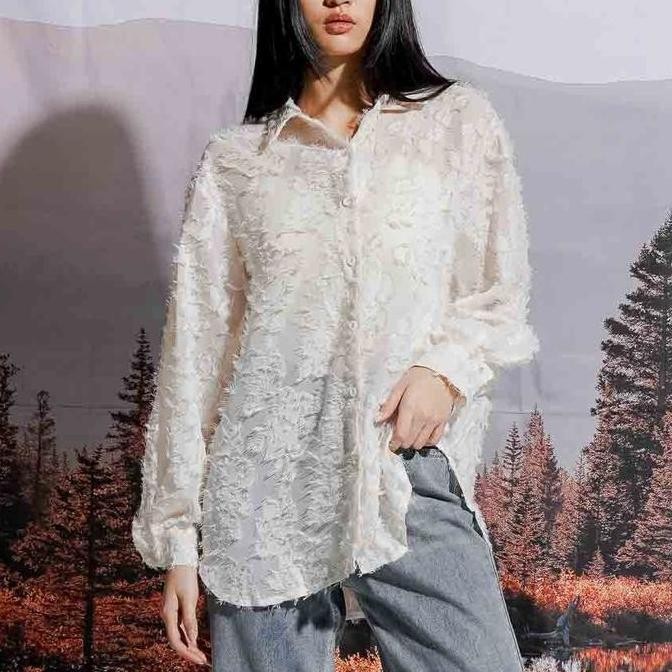 This Is April Atasan Baju Blouse Kemeja Wanita Sheer Transparant Lengan Panjang Yvette Top Brown dan