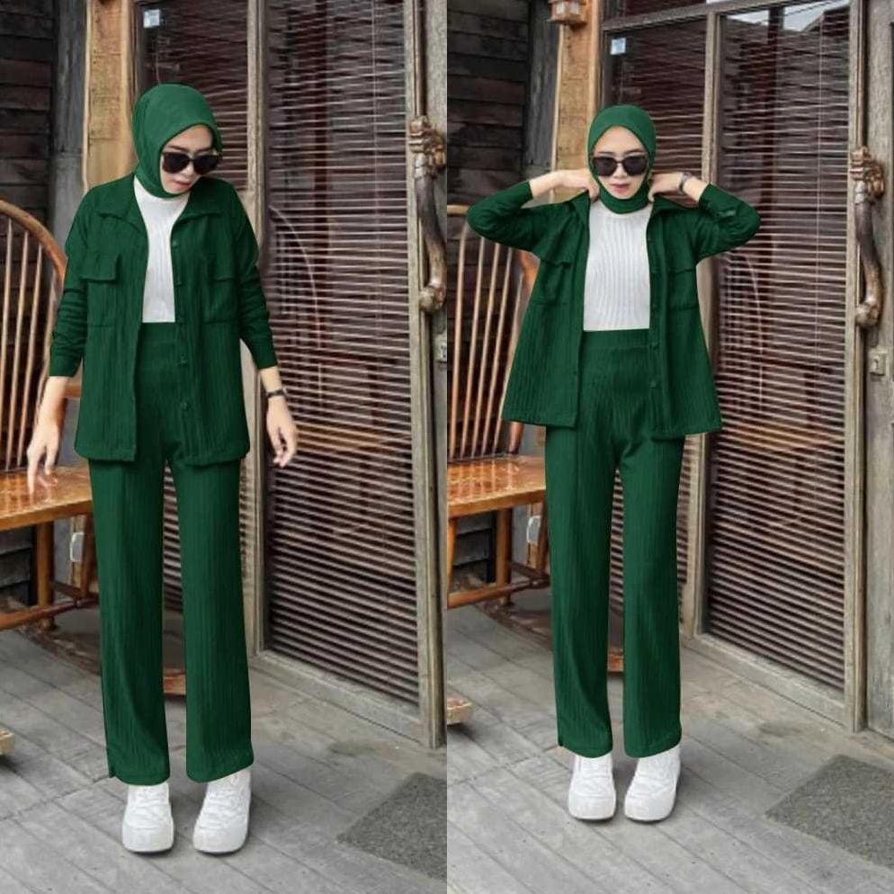 Beli Lokal Qw-45 Set Karina Premium Knit (Cardi+Pants) / Setelan Baju Wanita Kekinian Crop Dan Celan