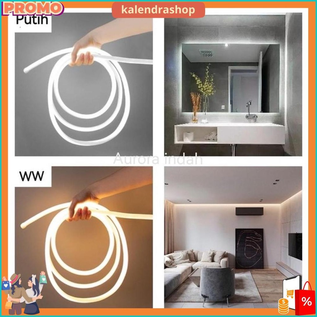 Paket Lampu Strip Led Neon Flex 360 Bulat Waterproof / Neon Flex 360 Derajat Outdoor / Lampu Plafon 