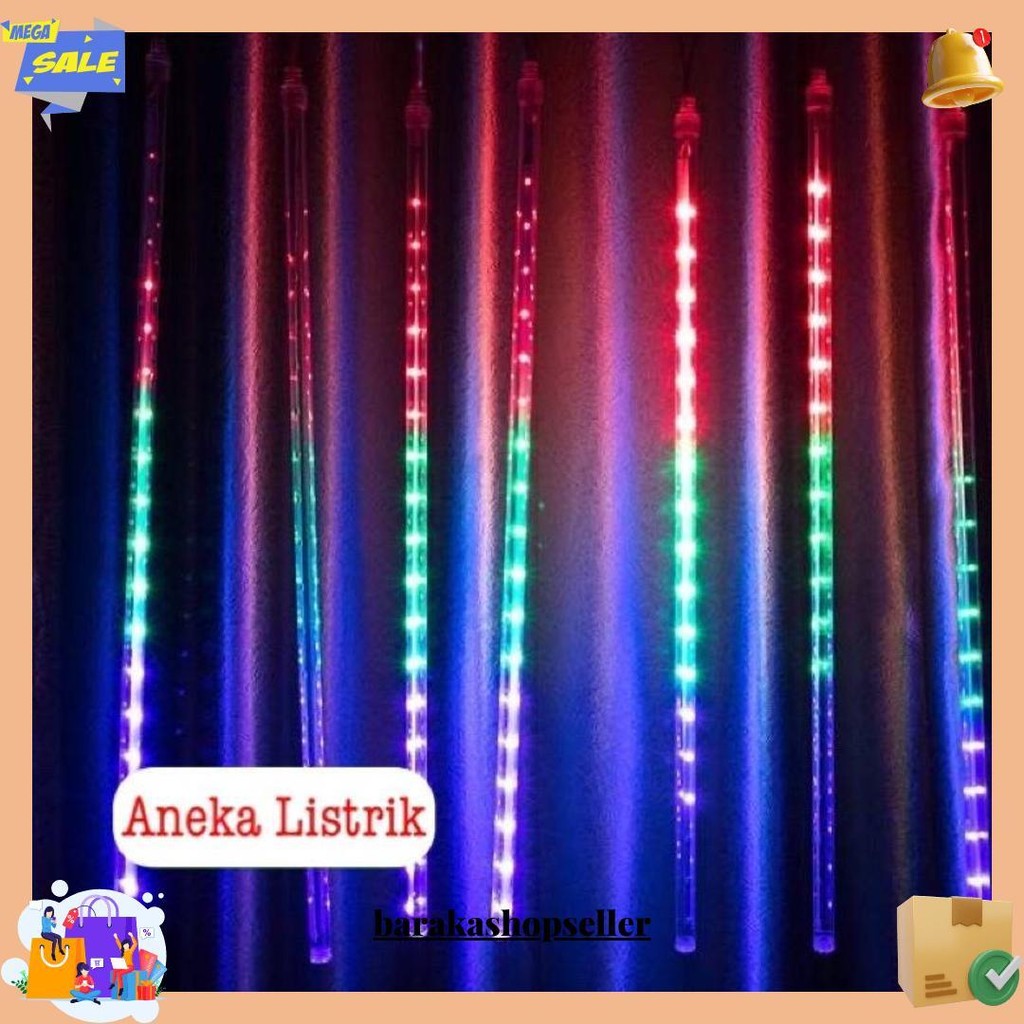 Lampu Meteor Led Hujan 7Warna 50Cm Rgb 1Set 10Batang Full Colour Jatuh Rain Snow Taman Hias Terlaris