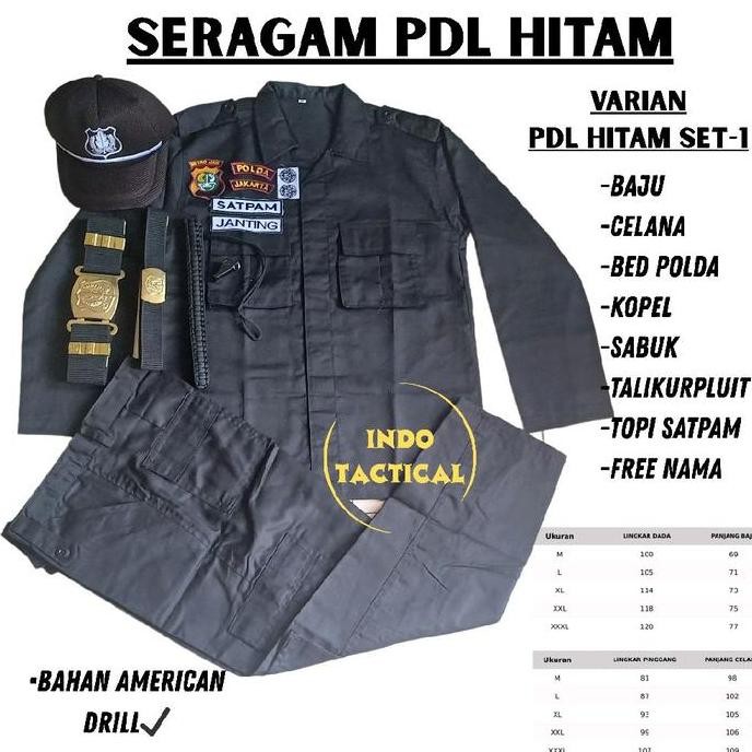 Baju Seragam Pdl Hitam Satpam Setelan Pdl Hitam Security Lengkap Pdl Hitam Brimob Pdl Hitam Satpam
