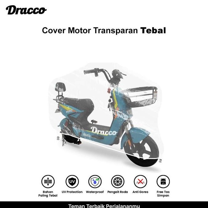 PROMO DISKON - DRACCO cover motor listrik SELIS waterproof tebal transparan bening premium sarung mo