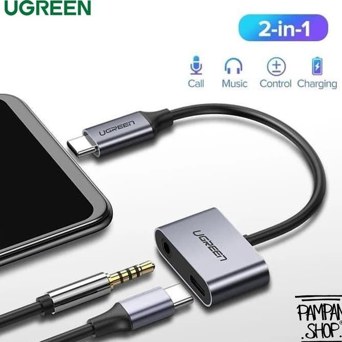 DT47 >> UGREEN ORIGINAL Audio Adapter Type C to Type C and 3.5MM Converter Adaptor Kabel Jack Gaming