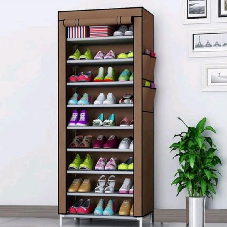 Rak sepatu 10 susun tertutup 10 layer / Rak sepatu kain relsiting besar aesthetic kain cover / Rak r