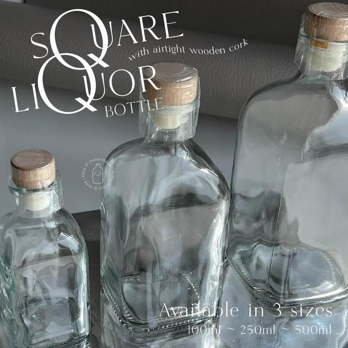 Botol kaca liquor square bottle - botol kaca liquor kotak- tutup cork