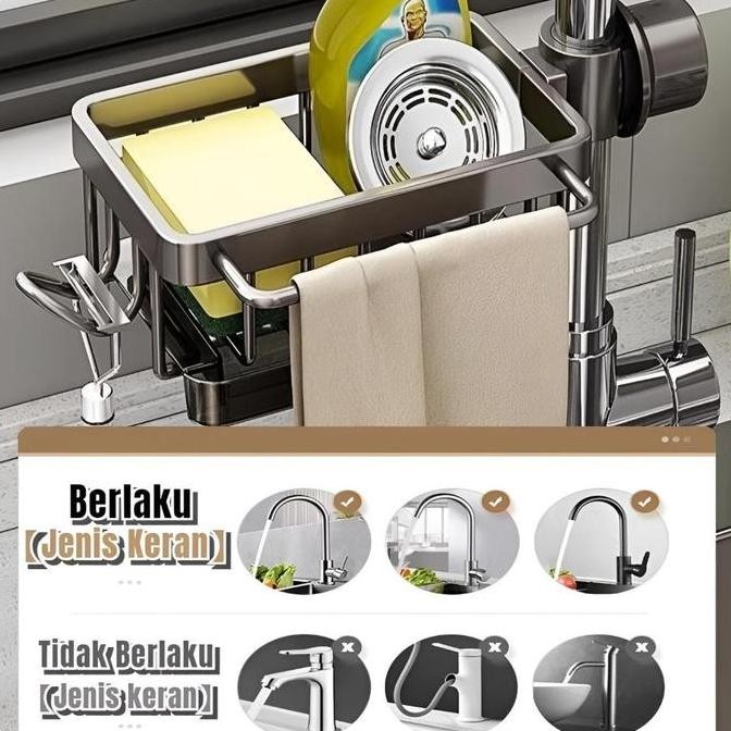 Rak Organizer Wastafel Dapur Tempat Sabun Spons Rak Aluminium Penyimpanan Tempat Kain Pencuci Piring