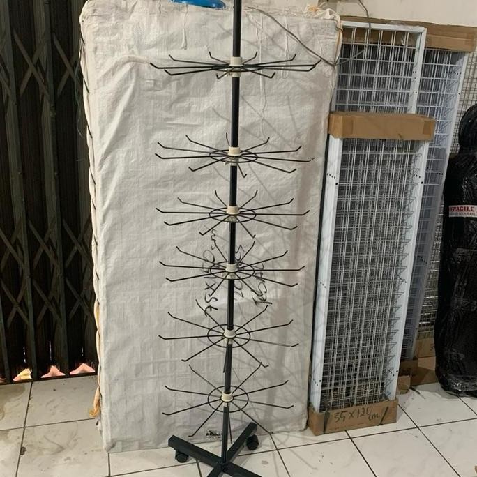 NEW - Rak Matahari APC 7 Susun Hitam Tebal dengan Kaki Roda - Besi dinding