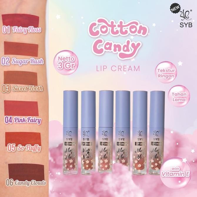 SYB Lip Cream Cotton Candy - Tekstur Ringan, Tahan Lama, Dengan Vitamin E [Netto 3 Gr]