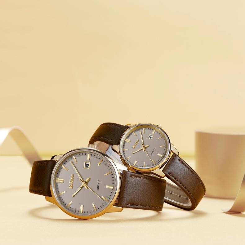 BIDEN Jam Tangan Couple Anti Air Kuarsa Klasik Mode Tali Kulit Jam Pria+Jam Wanita