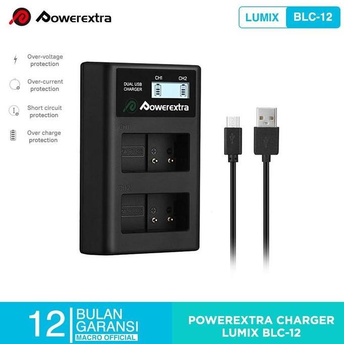 BEBAS ONGKIR - POWEREXTRA Dual Smart Charger Panasonic DMW-BLC12 for G5 G6 G7 ETC