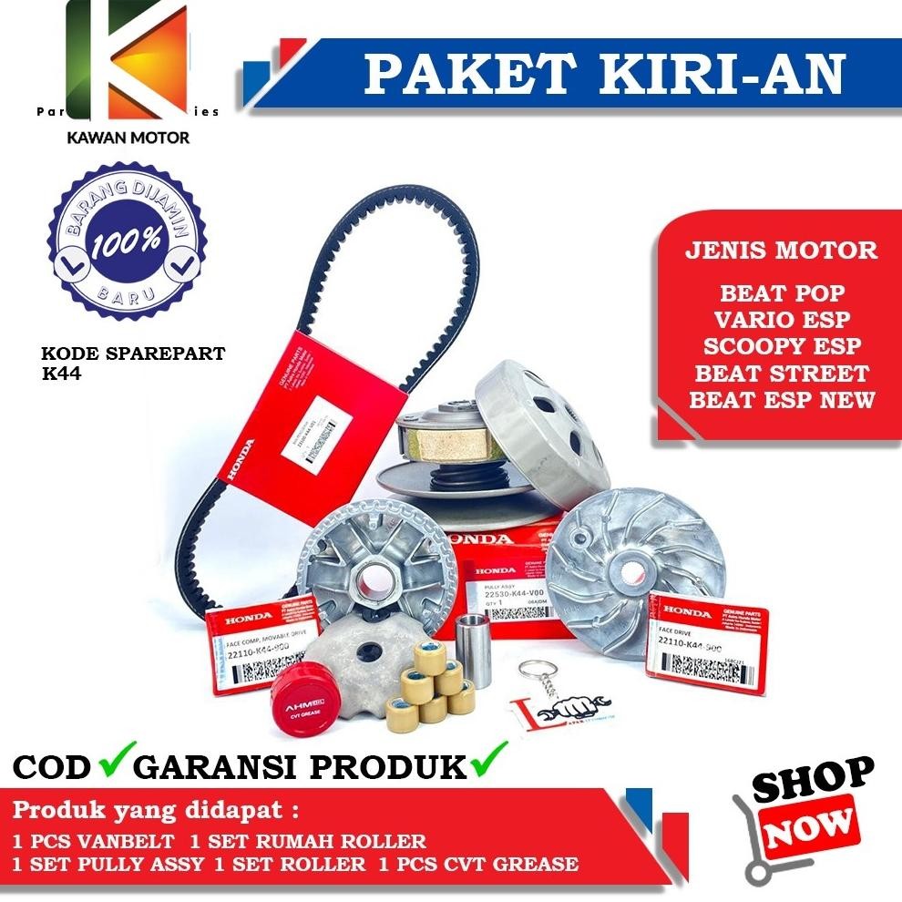 PAKET LENGKAP KIRIAN STANDAR CVT PULLEY PULLY SET BEAT POP, RUMAH ROLLER SET KIPAS BEAT ESP & VANBEL